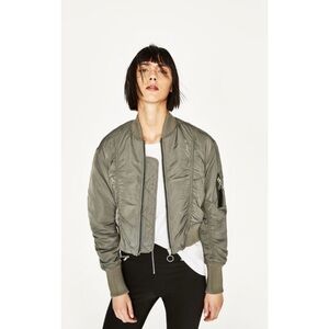 Zara Size Medium Green Bomber Jacket